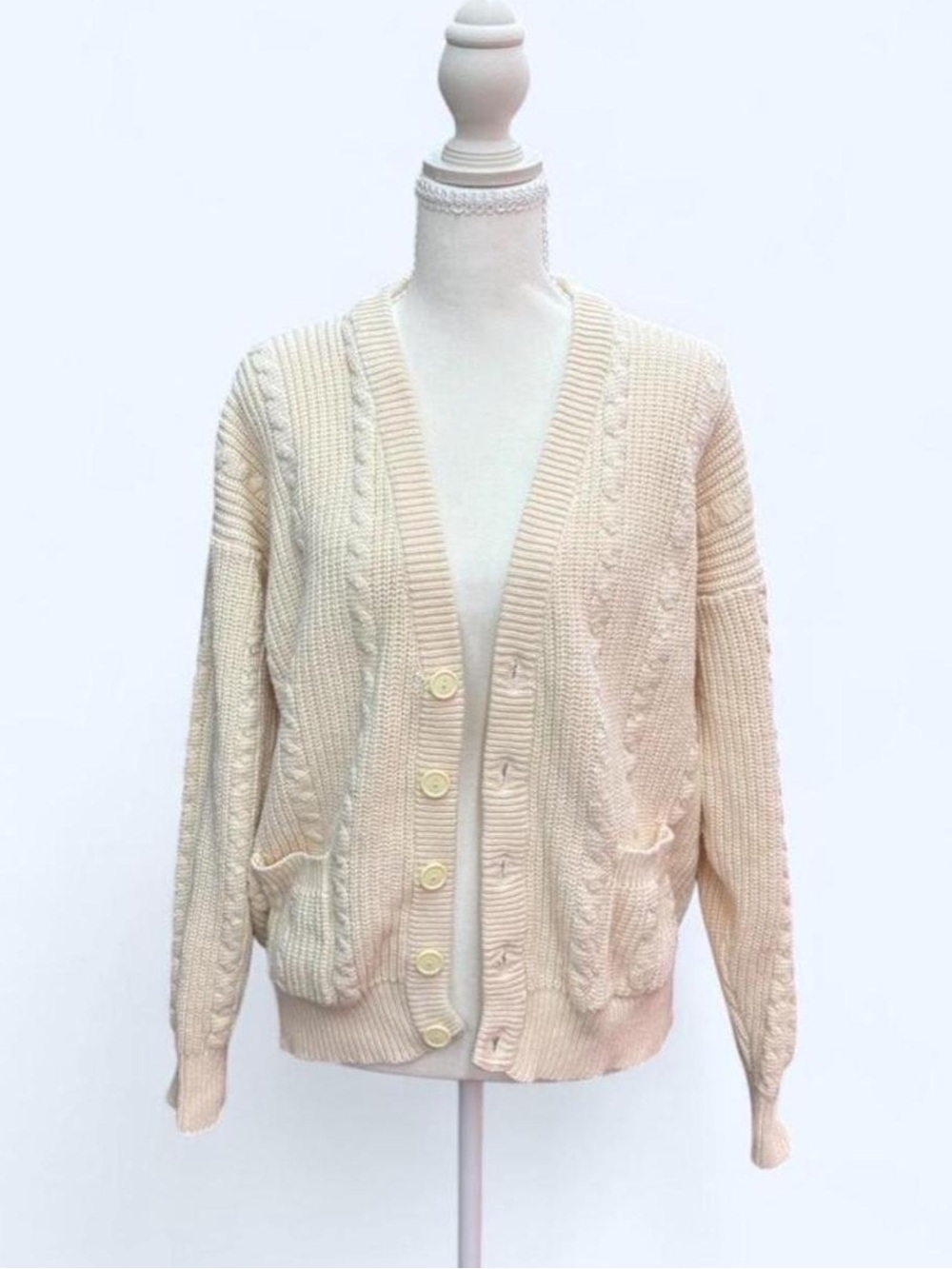 Vintage J. Crew Cream Cable Knit Button-Front Cardigan